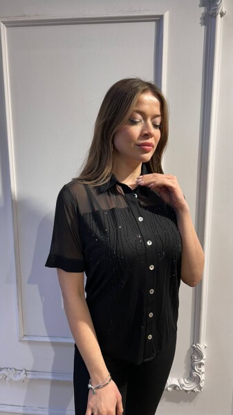 Bluz Düğme Detaylı Siyah - 80185 | KAZEE (3'lü Set M-L-XL) - Kazee (1)