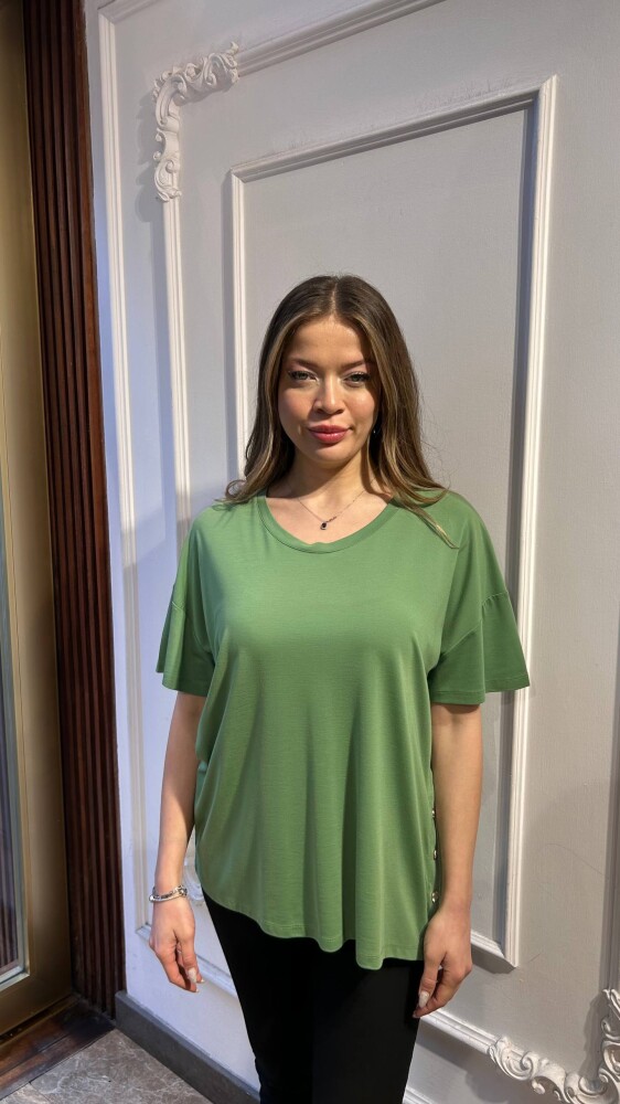 Bluz Düğme Detaylı Yeşil - 79998 | KAZEE (3'lü Set M-L-XL) - 1