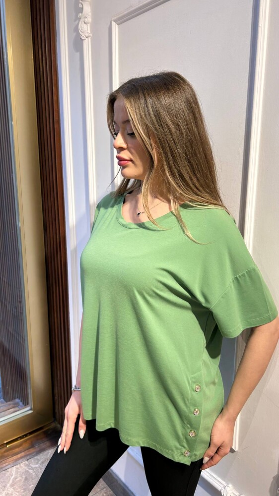 Bluz Düğme Detaylı Yeşil - 79998 | KAZEE (3'lü Set M-L-XL) - 2