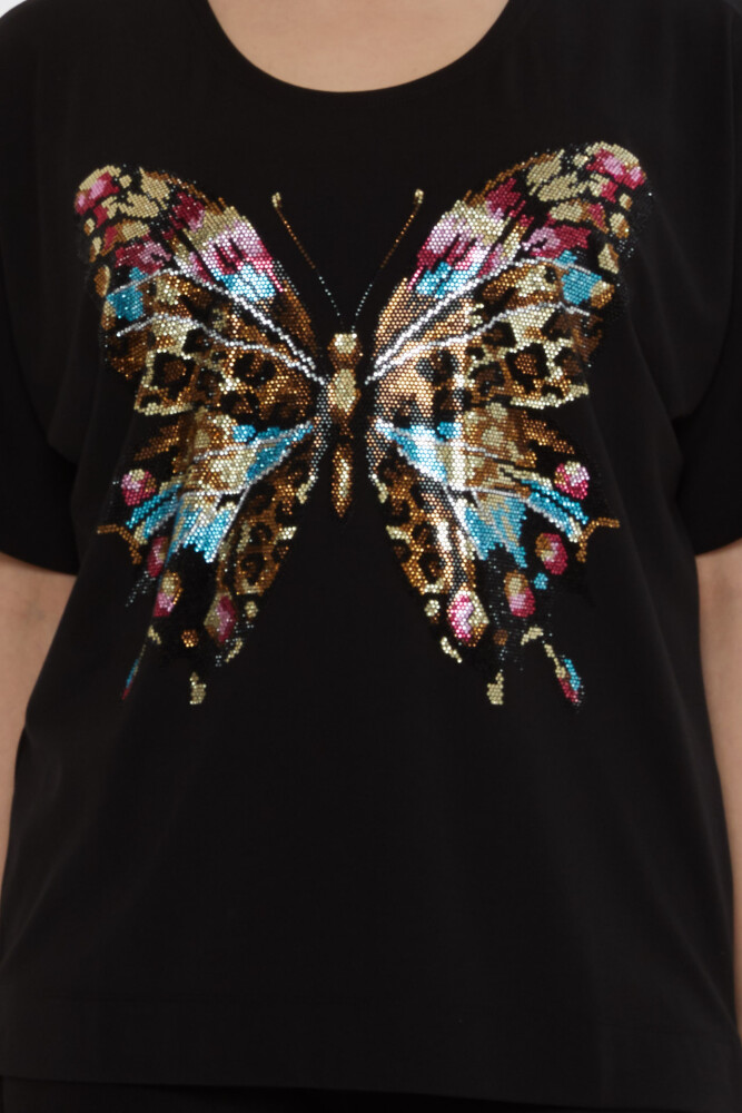 Bluz Kelebek Desenli Siyah - 80046 | KAZEE (3'lü Set L-XL-2XL) - 4