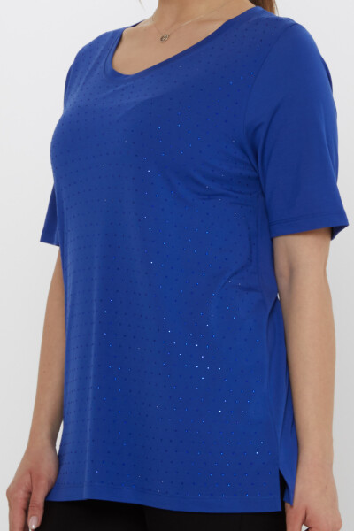 Bluz Kısa Kollu Saks - 80033 | KAZEE (3'lü Set M-L-XL) - 5