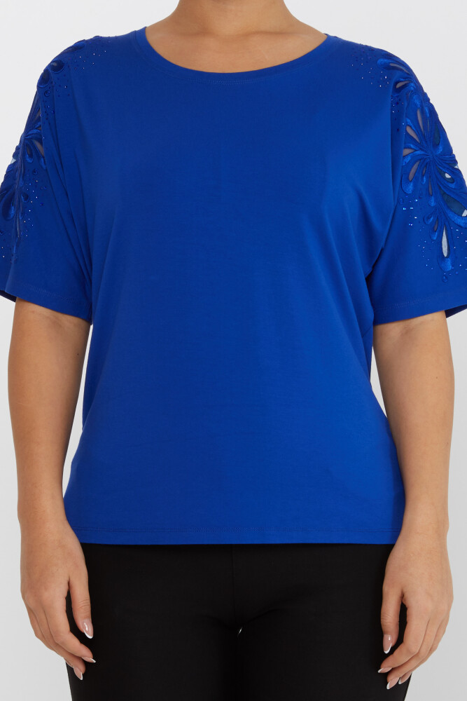 Bluz Kolları Nakışlı Saks - 79916 | KAZEE (4'lü Set L-XL-2XL-3XL) - 3