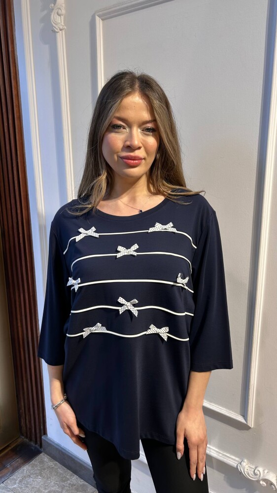Bluz Kurdele Detaylı Lacivert - 80858 | KAZEE (3'lü Set XL-2XL-3XL) - 1