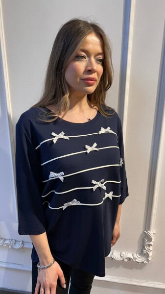 Bluz Kurdele Detaylı Lacivert - 80858 | KAZEE (3'lü Set XL-2XL-3XL) - 2