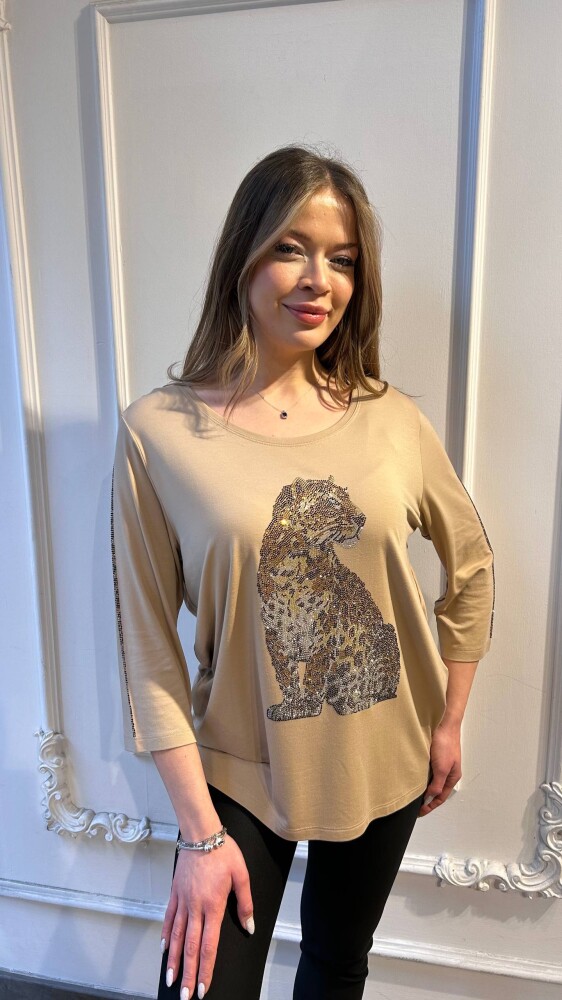 Bluz Leopar Detaylı Bej - 80041 | KAZEE (3'lü Set L-XL-2XL) - 2