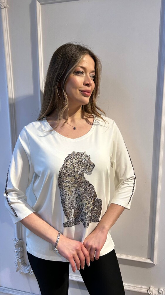 Bluz Leopar Detaylı Beyaz - 80041 | KAZEE (3'lü Set L-XL-2XL) - 2