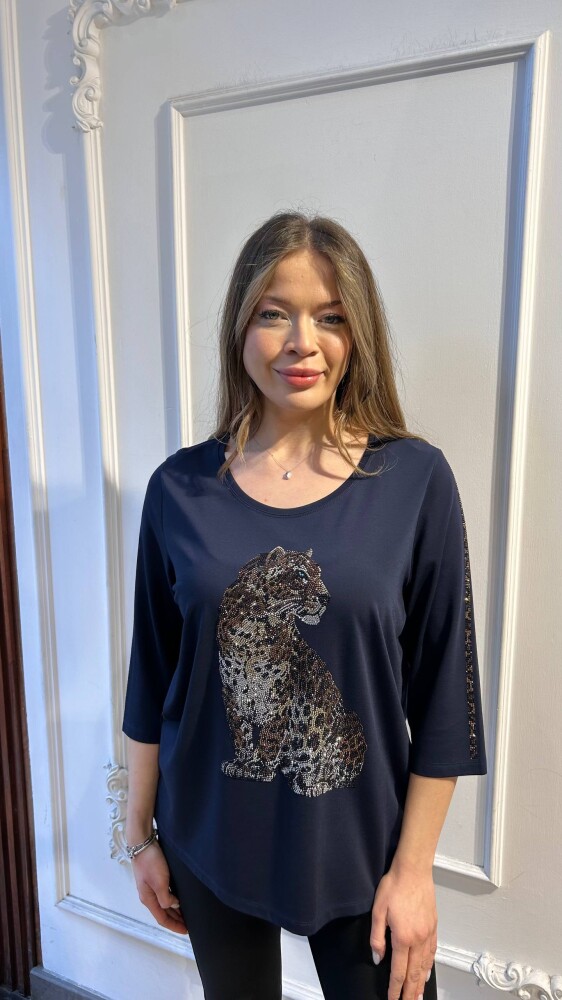 Bluz Leopar Detaylı Lacivert - 80041 | KAZEE (3'lü Set L-XL-2XL) - 1