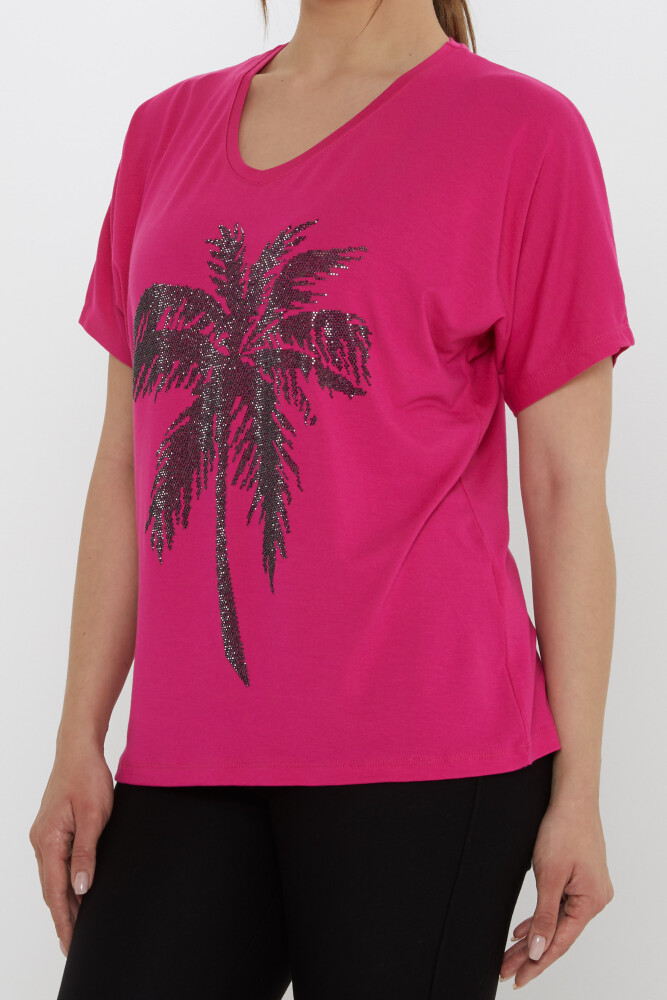Bluz Palmiye Desenli Fuşya - 79957 | KAZEE (4'lü Set S-M-L-XL) - 3
