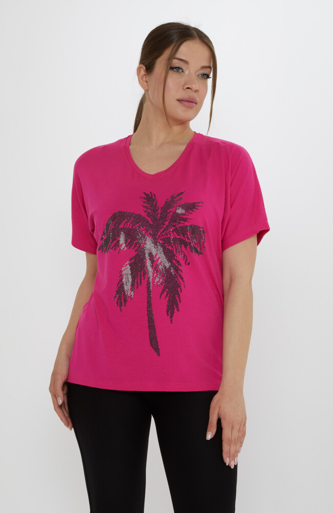 Bluz Palmiye Desenli Fuşya - 79957 | KAZEE (4'lü Set S-M-L-XL) - 1