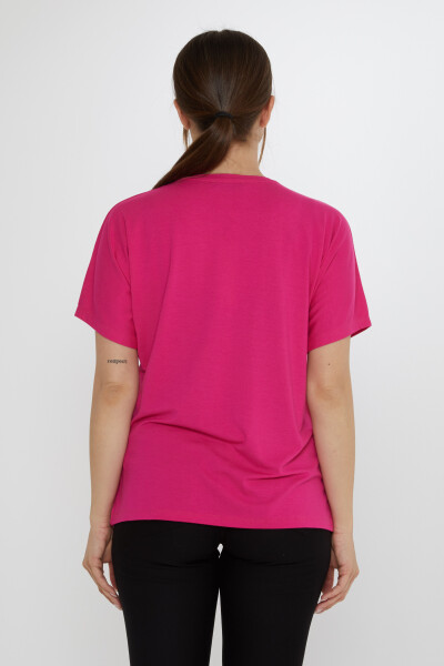 Bluz Palmiye Desenli Fuşya - 79957 | KAZEE (4'lü Set S-M-L-XL) - 5