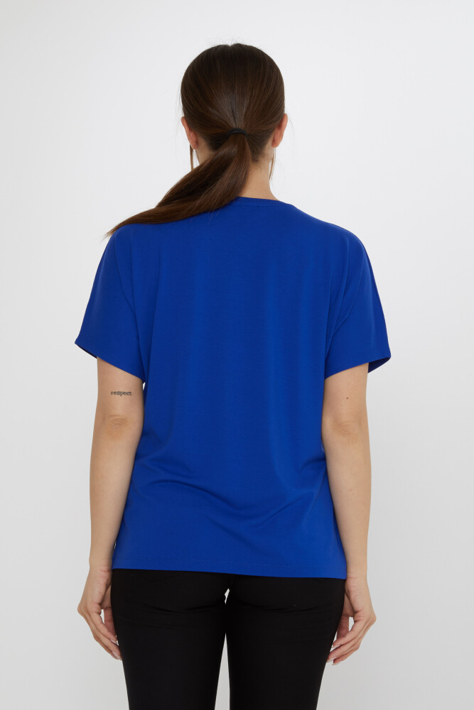 Bluz Palmiye Desenli Saks - 79957 | KAZEE (4'lü Set S-M-L-XL) - 5