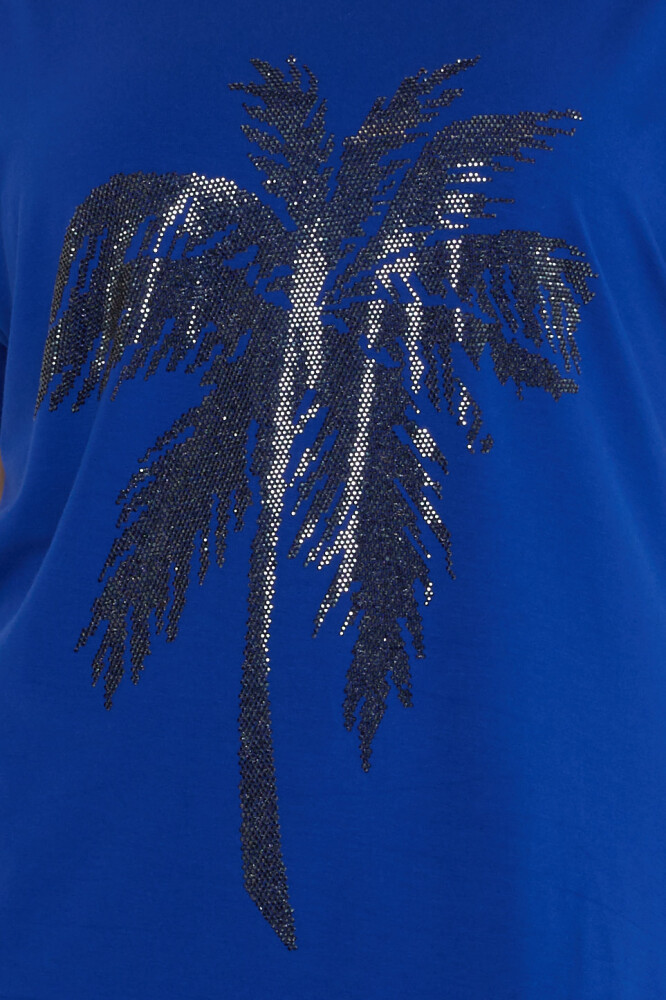 Bluz Palmiye Desenli Saks - 79957 | KAZEE (4'lü Set S-M-L-XL) - 4