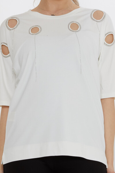 Bluz Pencere Detaylı Ekru - 80075 | KAZEE (3'lü Set M-L-XL) - 3