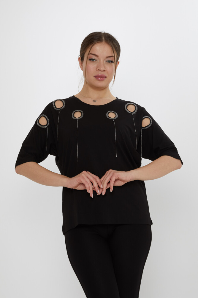 Bluz Pencere Detaylı Siyah - 80075 | KAZEE (3'lü Set M-L-XL) - 2