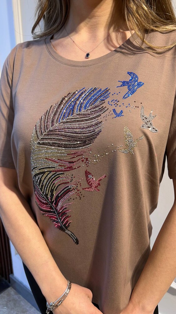 Bluz Renkli Taş İşlemeli Bej - 80126 | KAZEE (3'lü Set M-L-XL) - 3