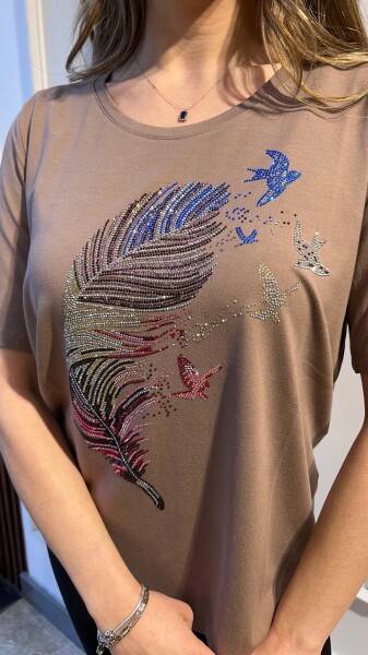 Bluz Renkli Taş İşlemeli Bej - 80126 | KAZEE (3'lü Set M-L-XL) - 3