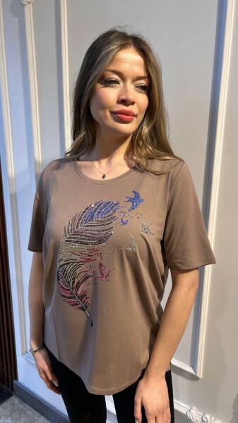 Bluz Renkli Taş İşlemeli Bej - 80126 | KAZEE (3'lü Set M-L-XL) - KAZEE (1)