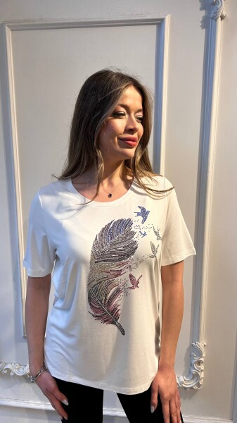 Bluz Renkli Taş İşlemeli Beyaz - 80126 | KAZEE (3'lü Set M-L-XL) - kazee (1)