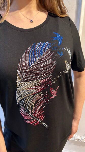 Bluz Renkli Taş İşlemeli Siyah - 80126 | KAZEE (3'lü Set M-L-XL) - 3