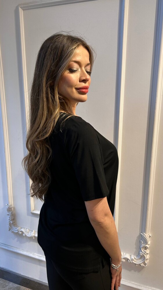 Bluz Renkli Taş İşlemeli Siyah - 80126 | KAZEE (3'lü Set M-L-XL) - 4