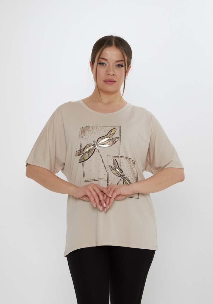 Bluz Taş İşlemeli Bej - 80120 | KAZEE (3'lü Set M-L-XL) - 1