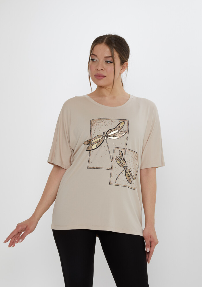 Bluz Taş İşlemeli Bej - 80120 | KAZEE (3'lü Set M-L-XL) - 2