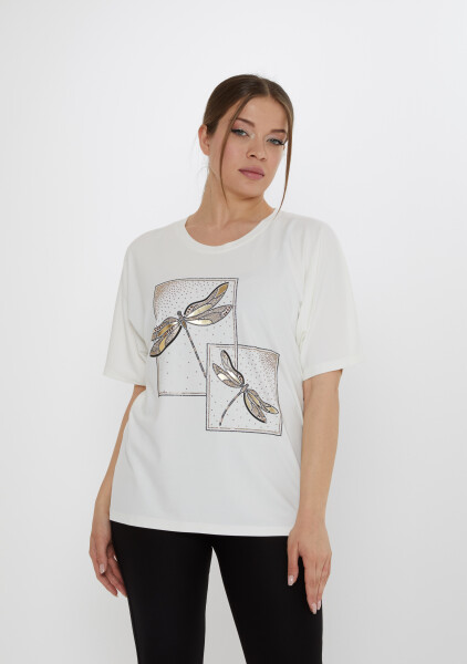 Bluz Taş İşlemeli Ekru - 80120 | KAZEE (3'lü Set M-L-XL) - Kazee