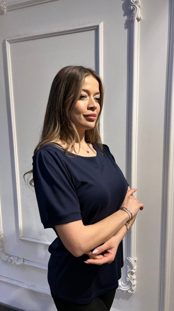 Bluz Taş İşlemeli Lacivert - 80068 | KAZEE (3'lü Set L-XL-2XL) - 2