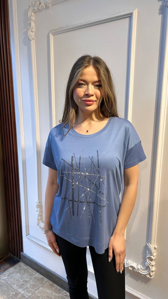 Bluz Taş İşlemeli Mavi - 80199 | KAZEE (3'lü Set M-L-XL) - 1