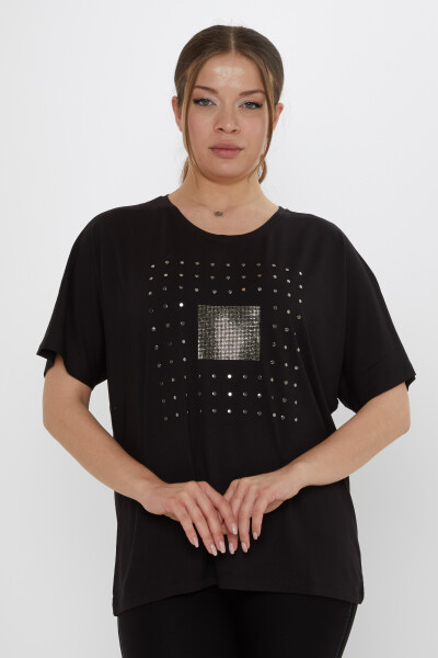 Bluz Taş İşlemeli Siyah - 79603 | KAZEE (4'lü Set L-XL-2XL-3XL) - KAZEE 