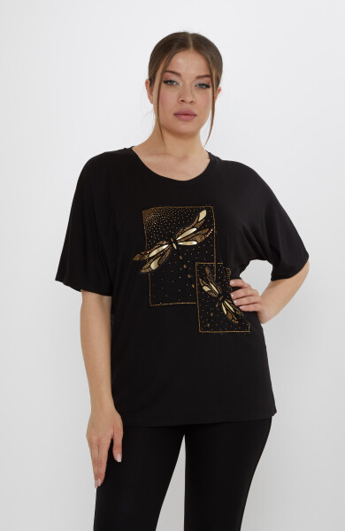 Bluz Taş İşlemeli Siyah - 80120 | KAZEE (3'lü Set M-L-XL) - Kazee