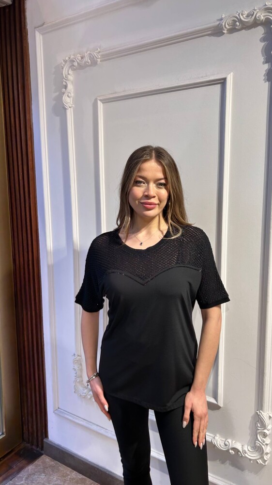 Bluz Taş İşlemeli Siyah - 80122 | KAZEE (3'lü Set M-L-XL) - 1