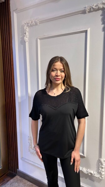 Bluz Taş İşlemeli Siyah - 80122 | KAZEE (3'lü Set M-L-XL) - KAZEE