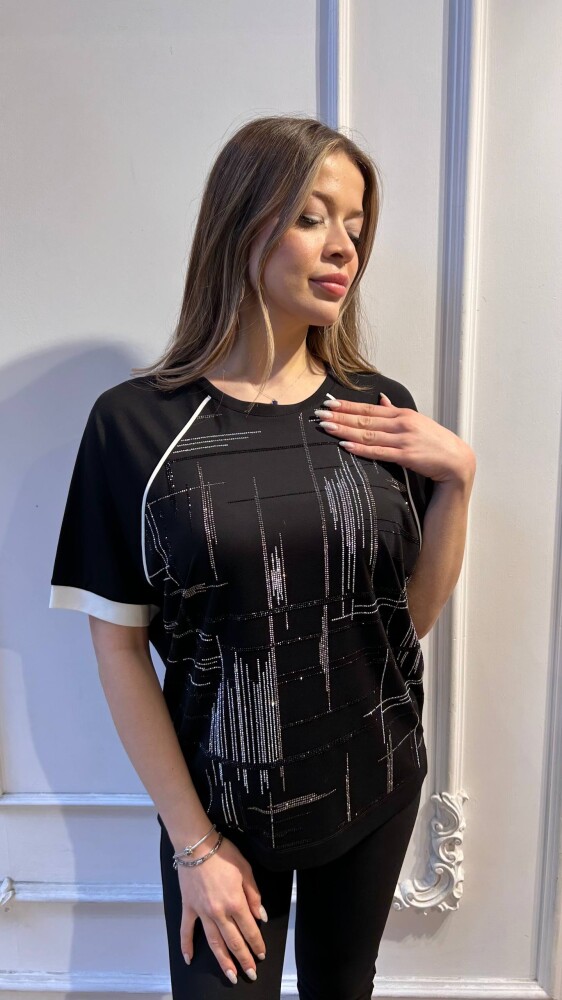 Bluz Taş İşlemeli Siyah - 80181 | KAZEE (3'lü Set M-L-XL) - 2