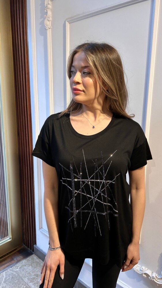 Bluz Taş İşlemeli Siyah - 80199 | KAZEE (3'lü Set M-L-XL) - 2
