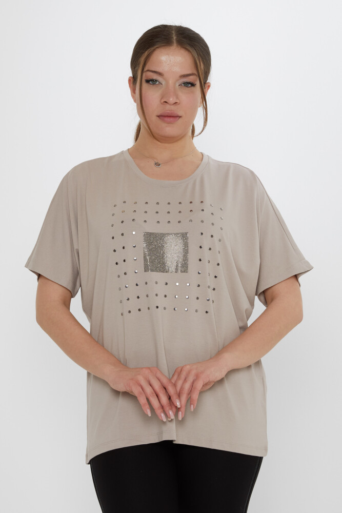 Bluz Taş İşlemeli Vizon - 79603 | KAZEE (4'lü Set L-XL-2XL-3XL) - 1