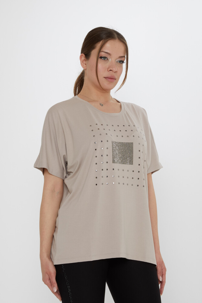 Bluz Taş İşlemeli Vizon - 79603 | KAZEE (4'lü Set L-XL-2XL-3XL) - 2