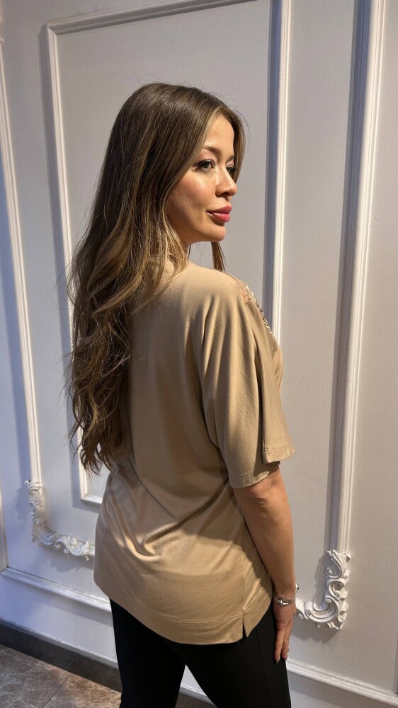Bluz Tül Detaylı Bej - 80022 | KAZEE (3'lü Set M-L-XL) - 4