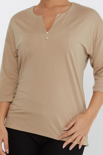 Bluz V Yaka Bej - 80029 | KAZEE (3'lü Set L-XL-2XL) - 3