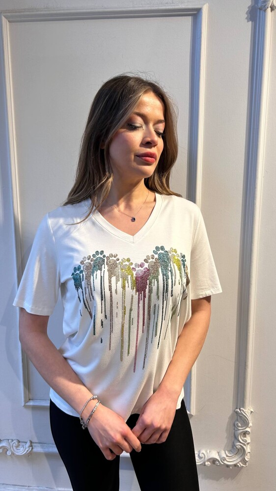 Bluz V Yaka Beyaz - 80131 | KAZEE (3'lü Set M-L-XL) - 2