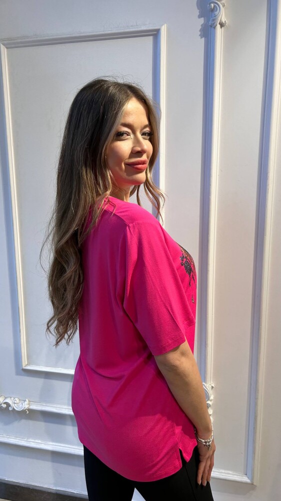 Bluz V Yaka Fuşya - 80131 | KAZEE (3'lü Set M-L-XL) - 3