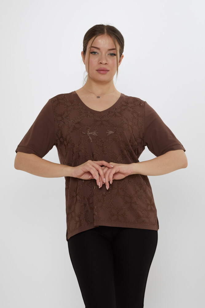 Bluz V Yaka Kahve - 80044 | KAZEE (3'lü Set L-XL-2XL) - 1