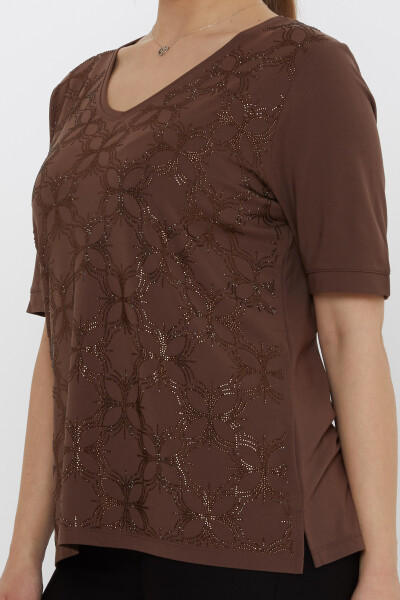 Bluz V Yaka Kahve - 80044 | KAZEE (3'lü Set L-XL-2XL) - 5