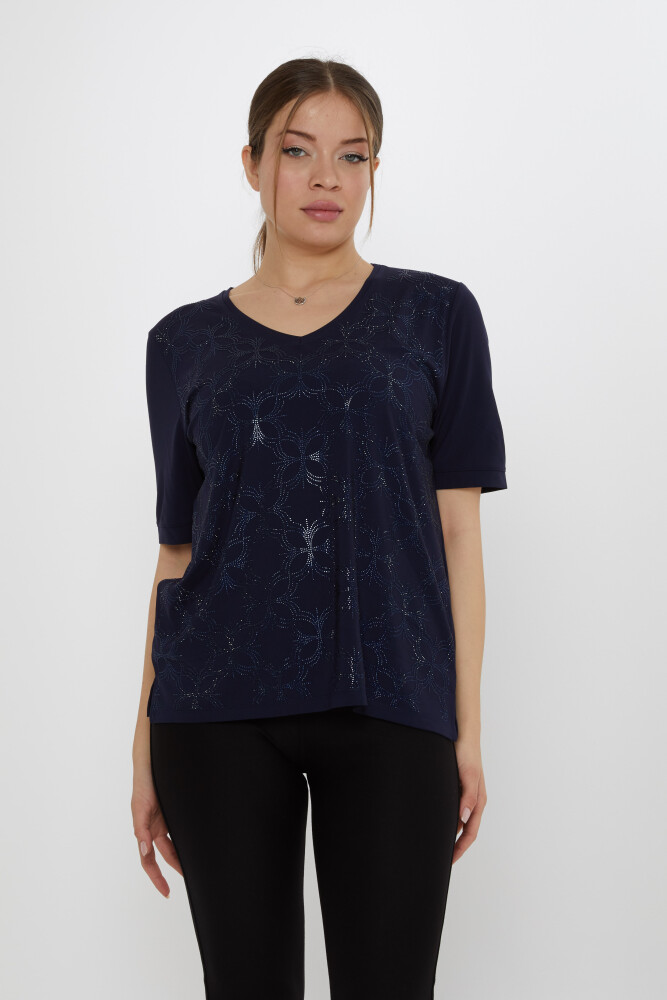 Bluz V Yaka Lacivert - 80044 | KAZEE (3'lü Set L-XL-2XL) - 1