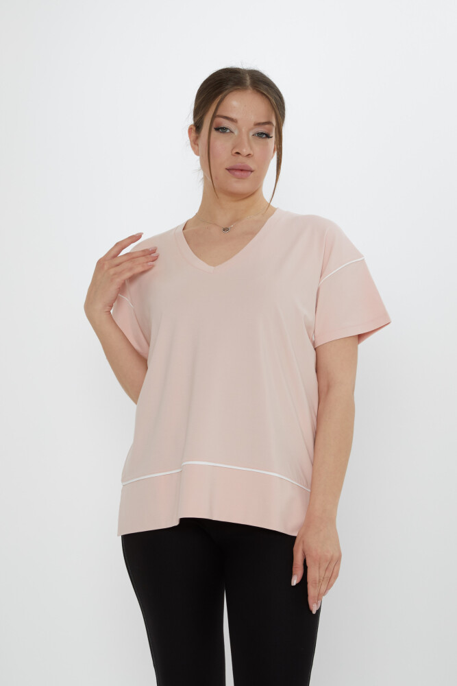 Bluz V Yaka Pudra - 80002 | KAZEE (3'lü Set M-L-XL) - 1