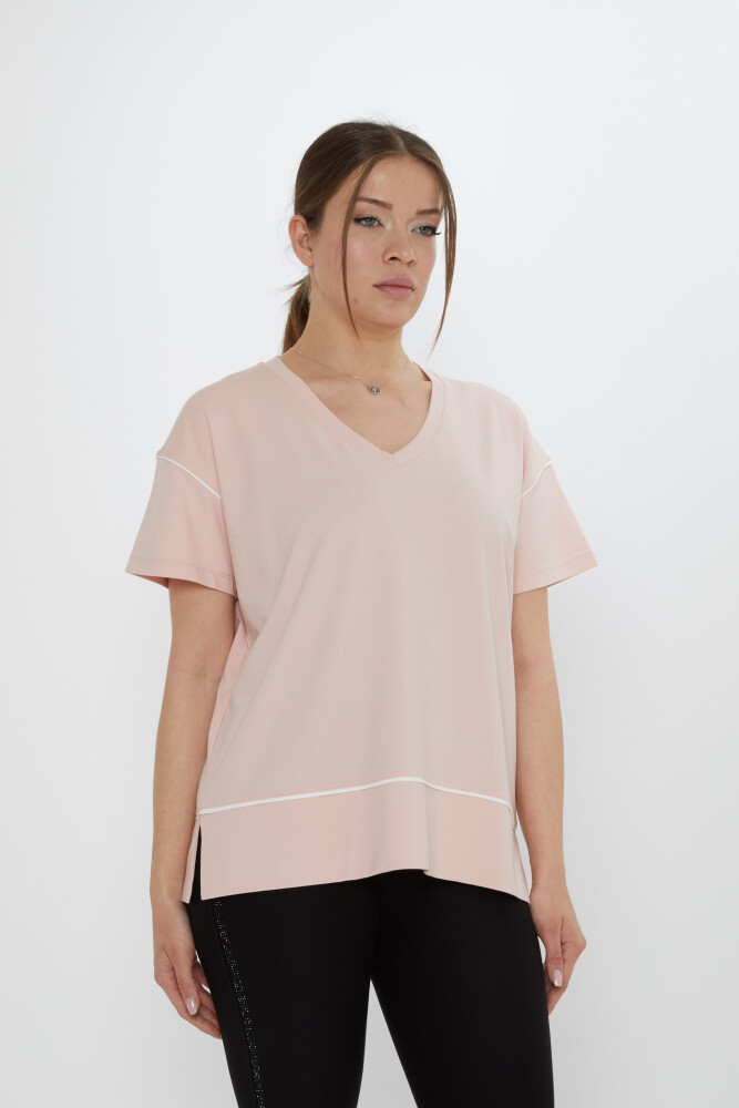 Bluz V Yaka Pudra - 80002 | KAZEE (3'lü Set M-L-XL) - 2