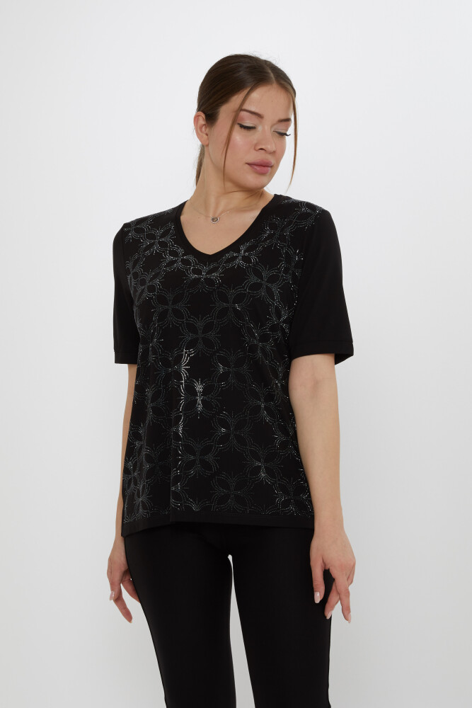 Bluz V Yaka Siyah - 80044 | KAZEE (3'lü Set L-XL-2XL) - 2