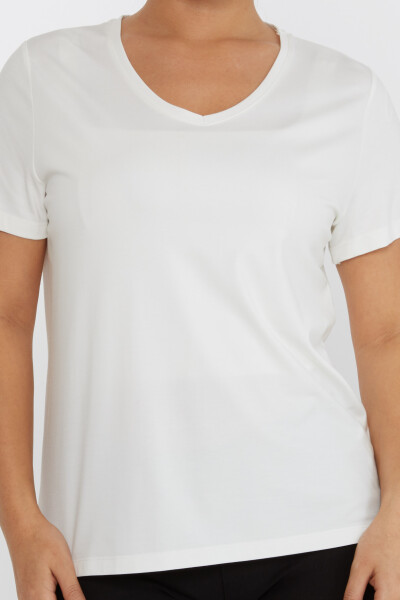 Bluza cu piatra brodata cu decolteu in V Ecru - 80014 | KAZEE (Set de 3 S-M-L) - 3