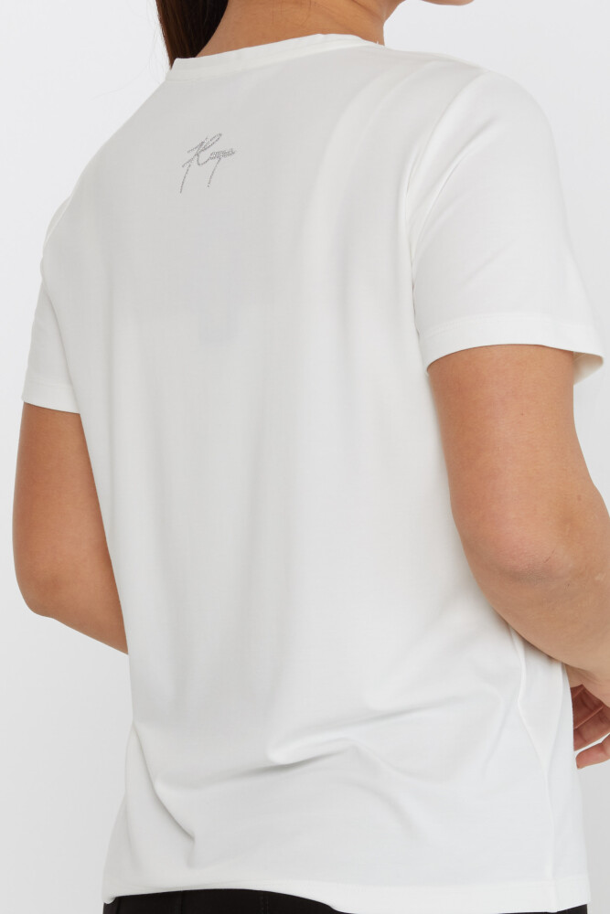 Bluza cu piatra brodata cu decolteu in V Ecru - 80014 | KAZEE (Set de 3 S-M-L) - 5