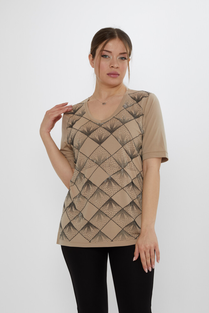 Bluză cu decolteu în V Bej - 80086 | KAZEE (Set de 3 L-XL-2XL) - 1